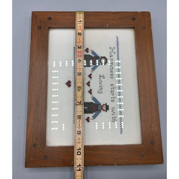 Handmade Cross Stitch Framed Happiness Starts With Loving Hearts Amish - Picture 3 of 5